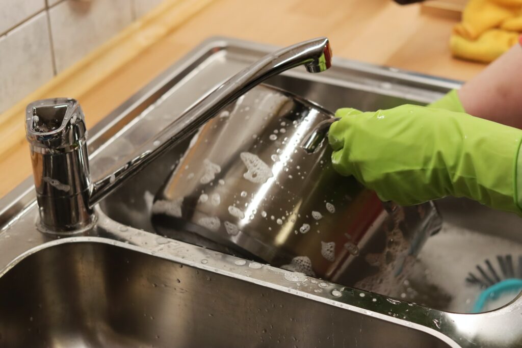 stainless steel sink with faucet